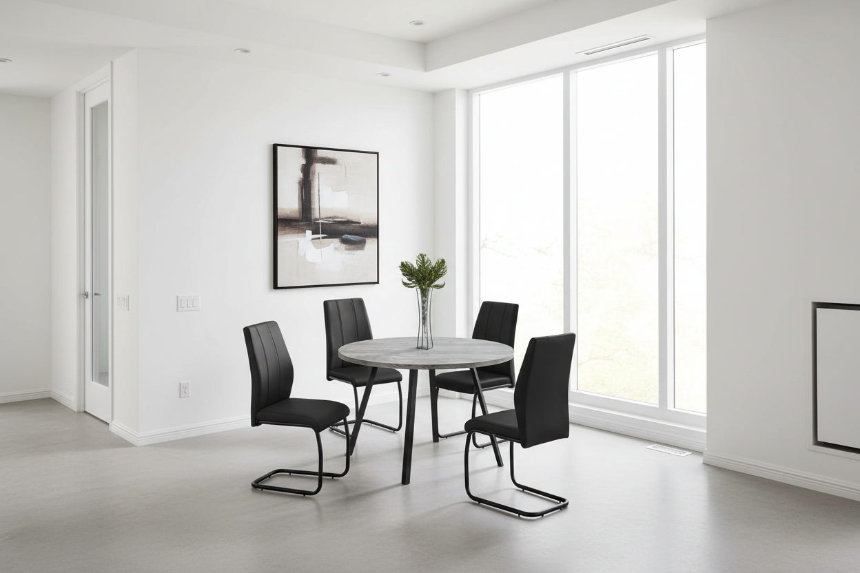 DINING TABLE - 48"DIA/ GREY RECLAIMED WOOD / BLACK METAL