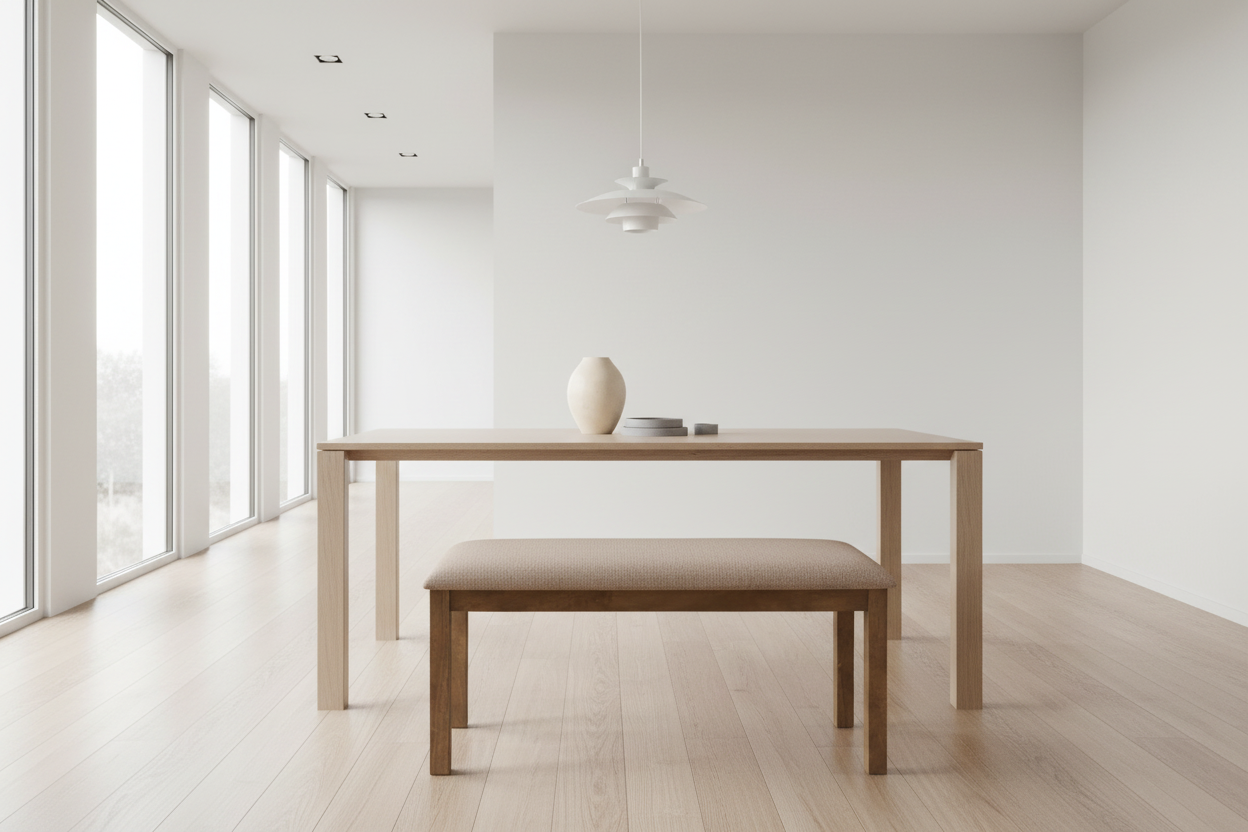 BANC - 42"L / NOYER BRUN / TISSU BEIGE 