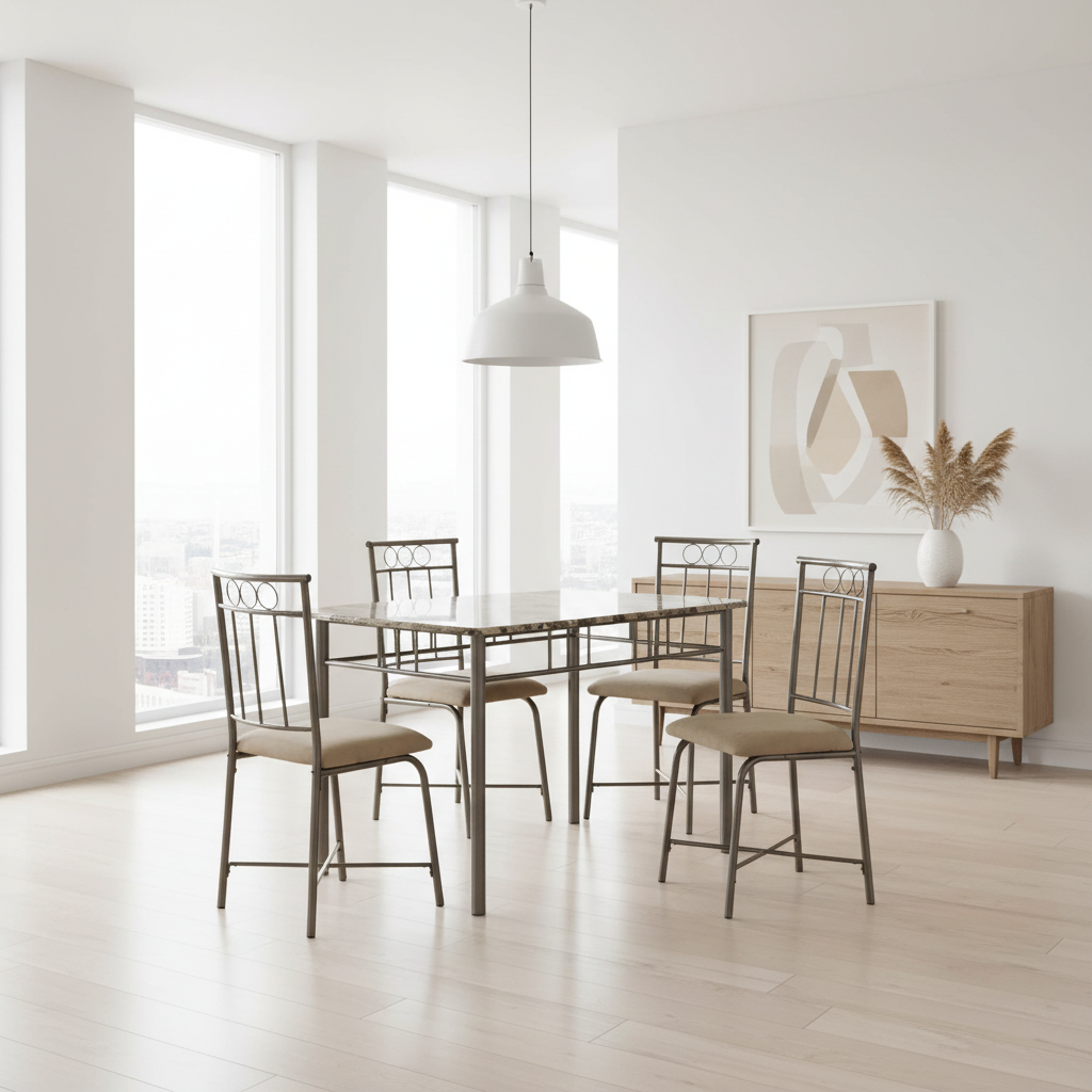 ENSEMBLE DE SALLE À MANGER - 5 PIÈCES / MARBRE ESPRESSO / MÉTAL BRONZE