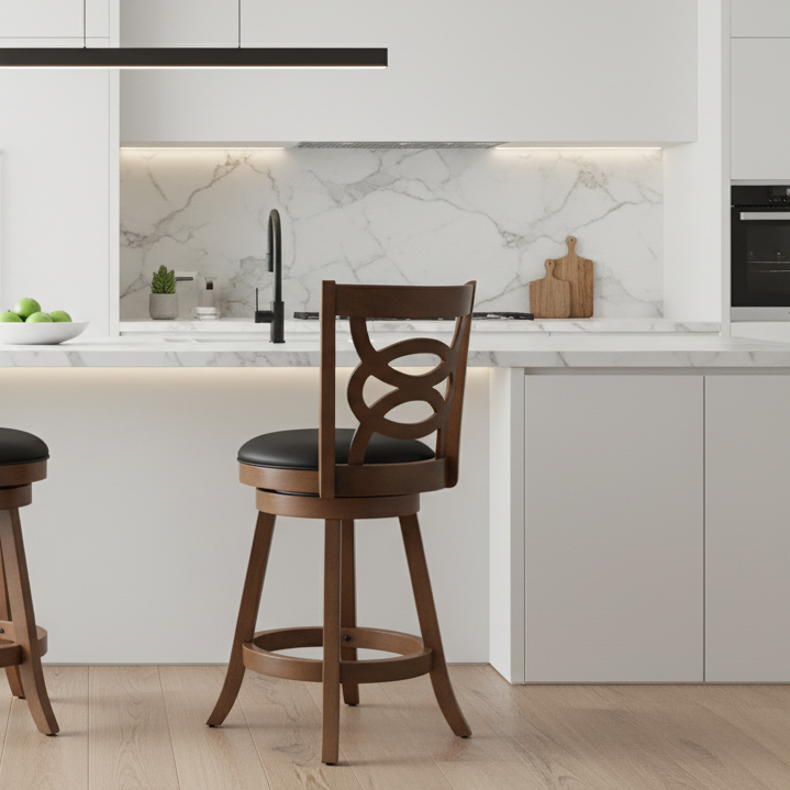 TABOURET DE BAR - 2 PIÈCES / 38"H / PIVOTANT / HAUTEUR DE COMPTOIR EN CHÊNE