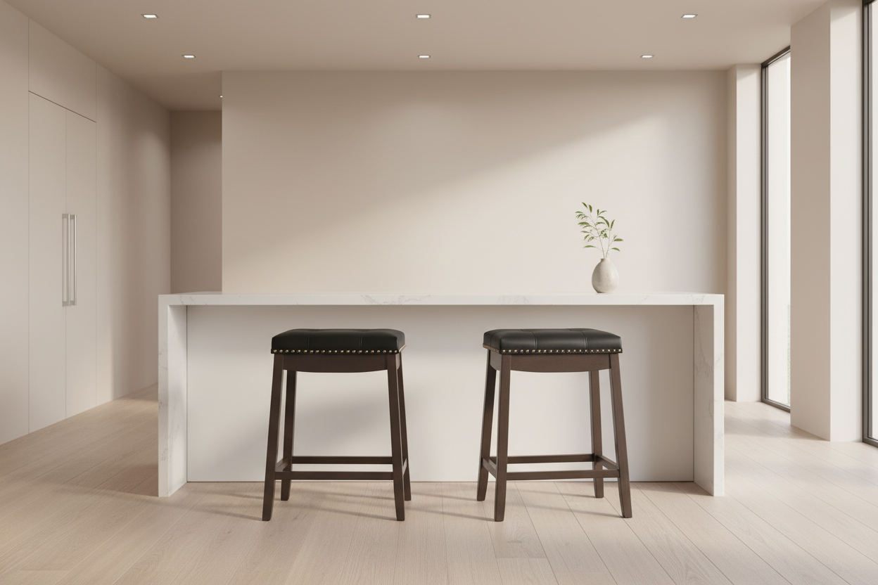 BARSTOOL - 2PCS / 24"H / BLACK LEATHER-LOOK / ESPRESSO