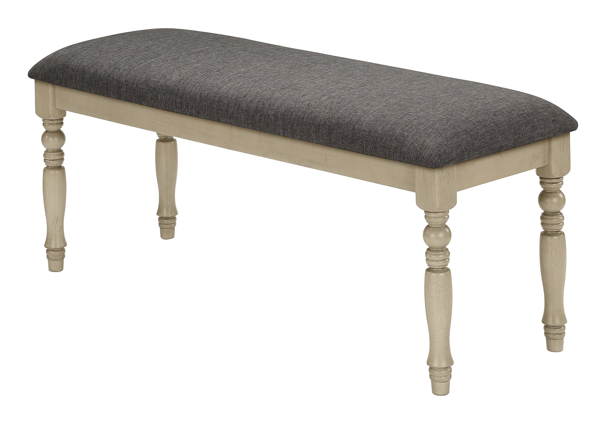 BENCH - 48"L / ANTIQUE GREY / GREY FABRIC