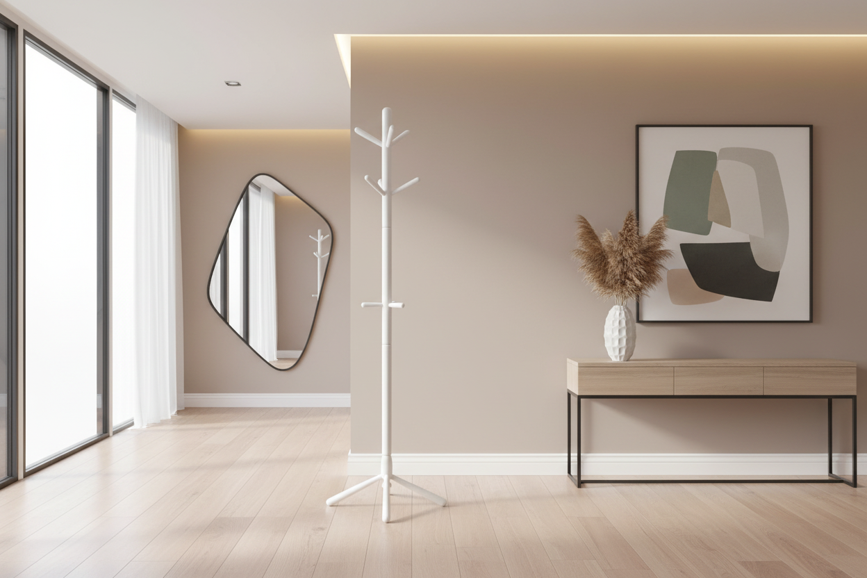 COAT RACK - 69"H / WHITE WOOD CONTEMPORARY STYLE