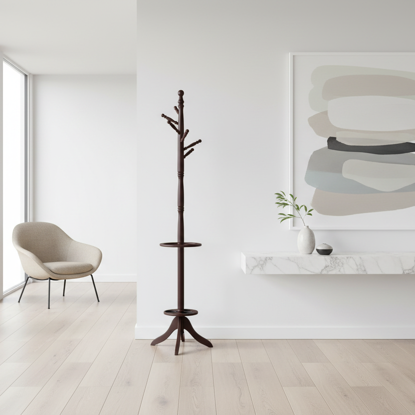 PORTE-MANTEAU - 71"H / CERISIER FONCÉ AVEC PORTE-PARAPLUIE