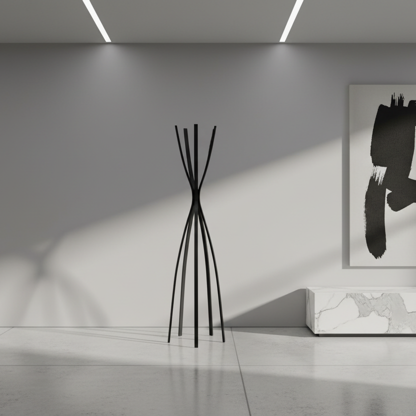 PORTE-MANTEAU - 72"H / MÉTAL NOIR SATINÉ STYLE CONTEMPORAIN