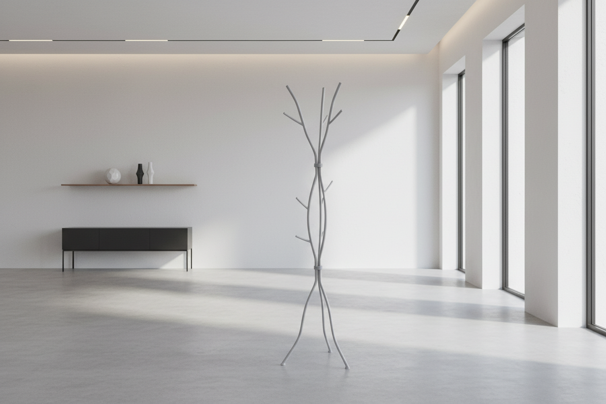 PORTE-MANTEAU - 74"H / MÉTAL ARGENT MARTELÉ