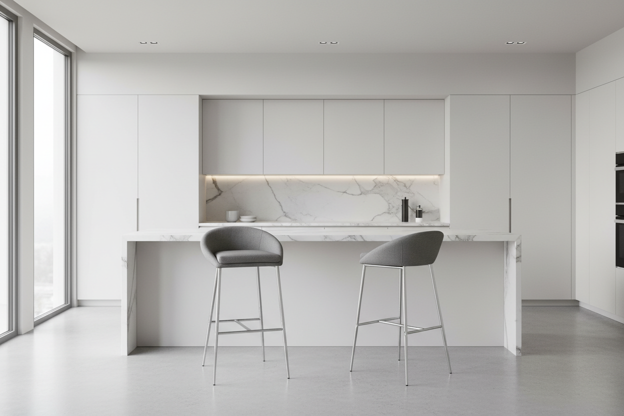 BARSTOOL - 2PCS / GREY FABRIC / CHROME BASE / BAR HEIGHT