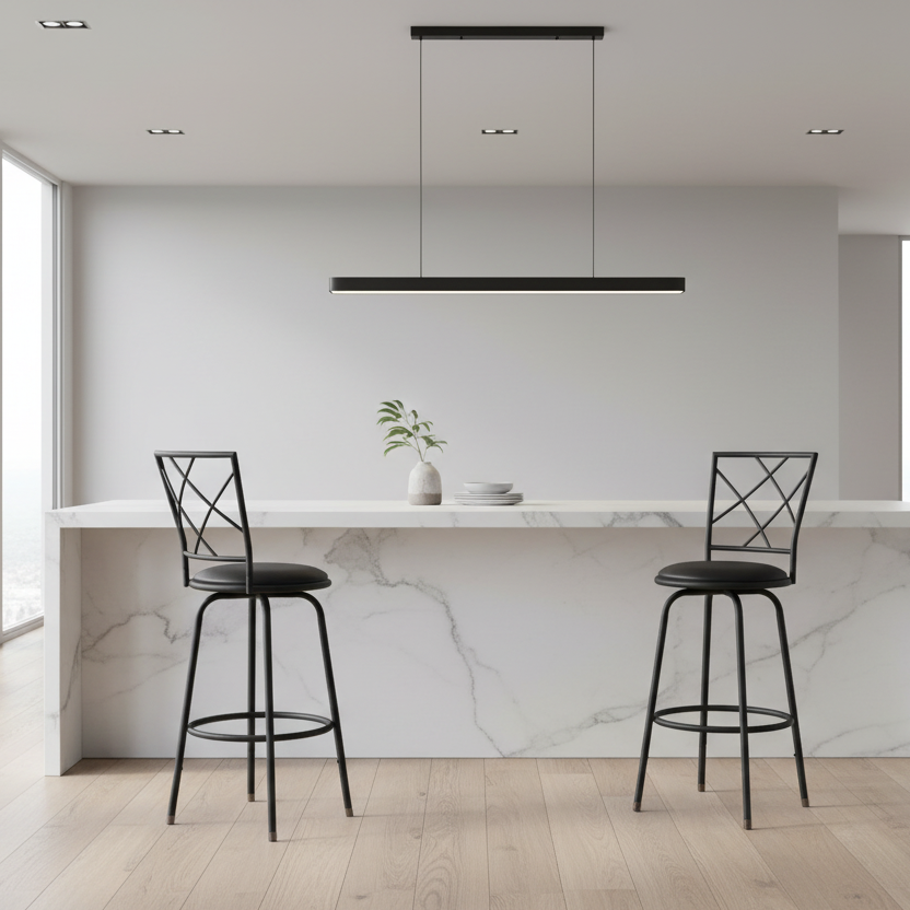 TABOURET DE BAR - 2 PIÈCES / PIVOTANT / NOIR / SIÈGE SIMILI CUIR NOIR