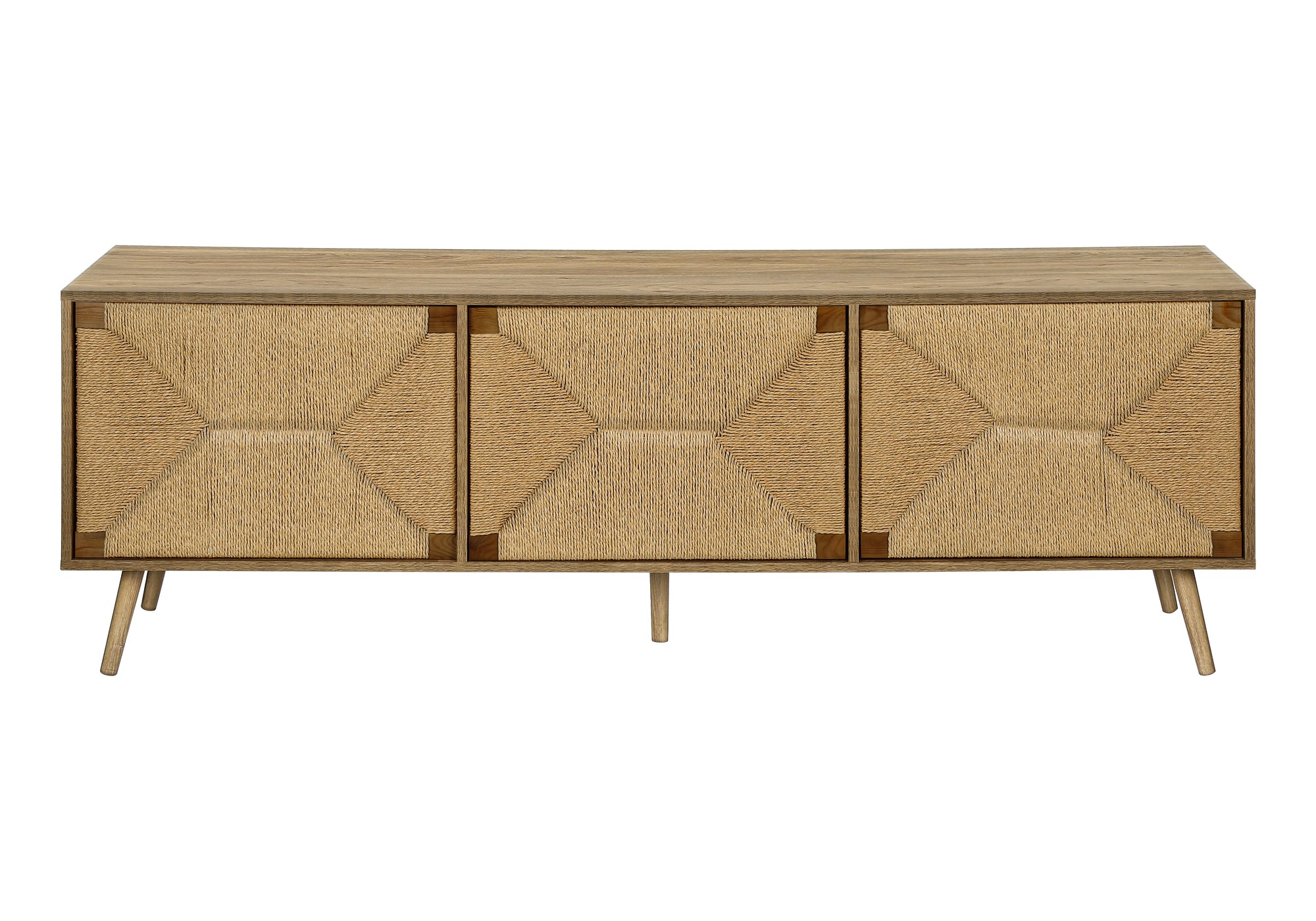 TV STAND - 72"L / LIGHT WALNUT / SEAGRASS WITH 3 DOORS