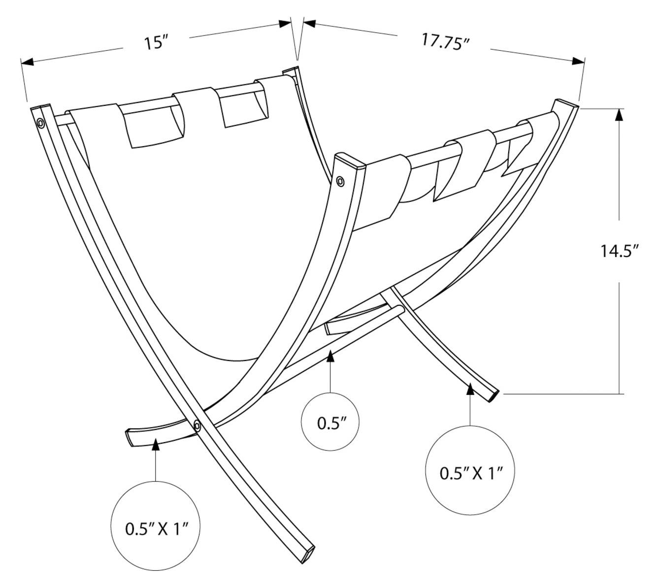 MAGAZINE RACK - BLACK LEATHER-LOOK / CHROME METAL