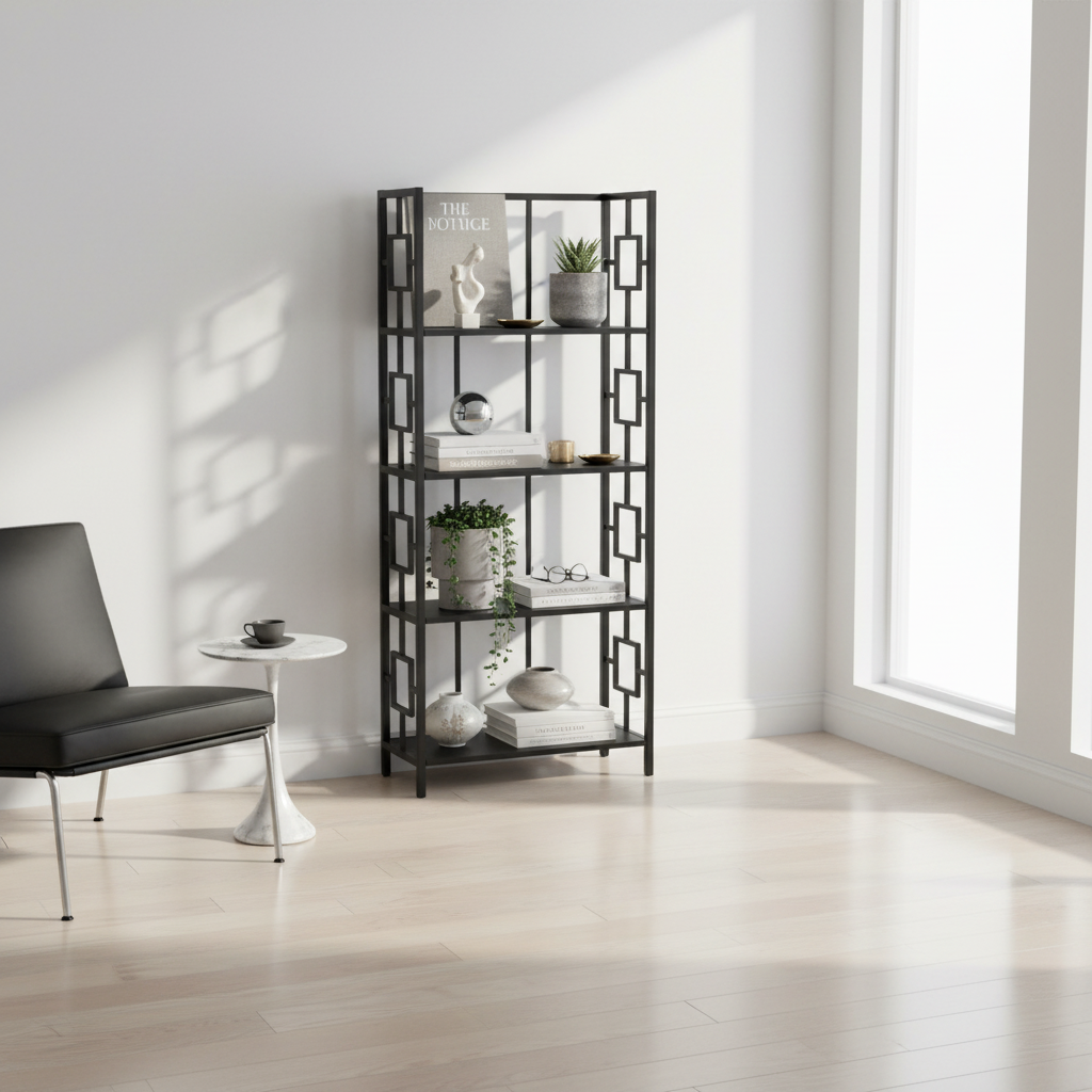 BOOKCASE - 62"H / BLACK / BLACK METAL ETAGERE