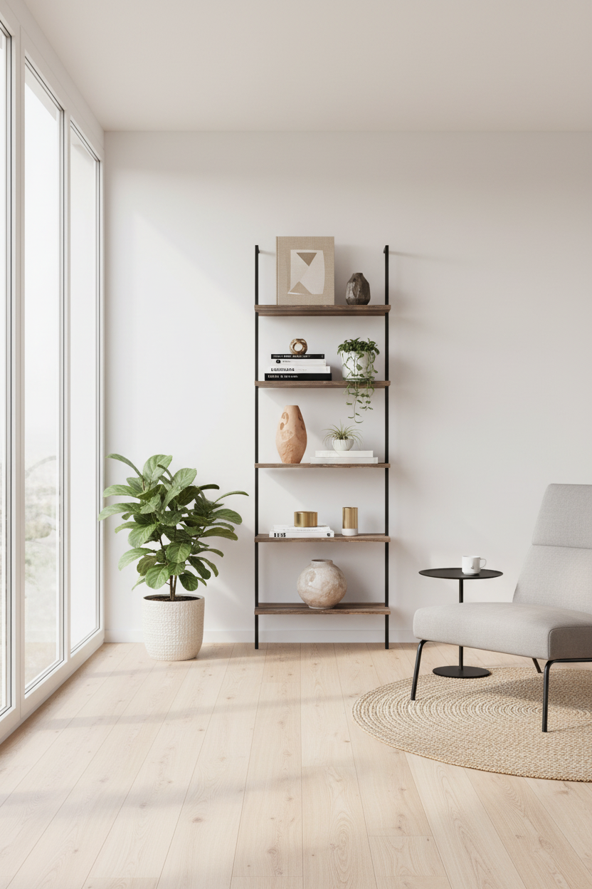 BOOKCASE - 72"H LADDER BROWN RECLAIMED / BLACK METAL