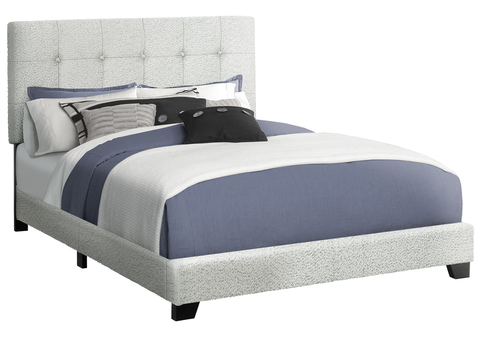 BOUCLE FABRIC UPHOLSTERED QUEEN SIZE BED FRAME