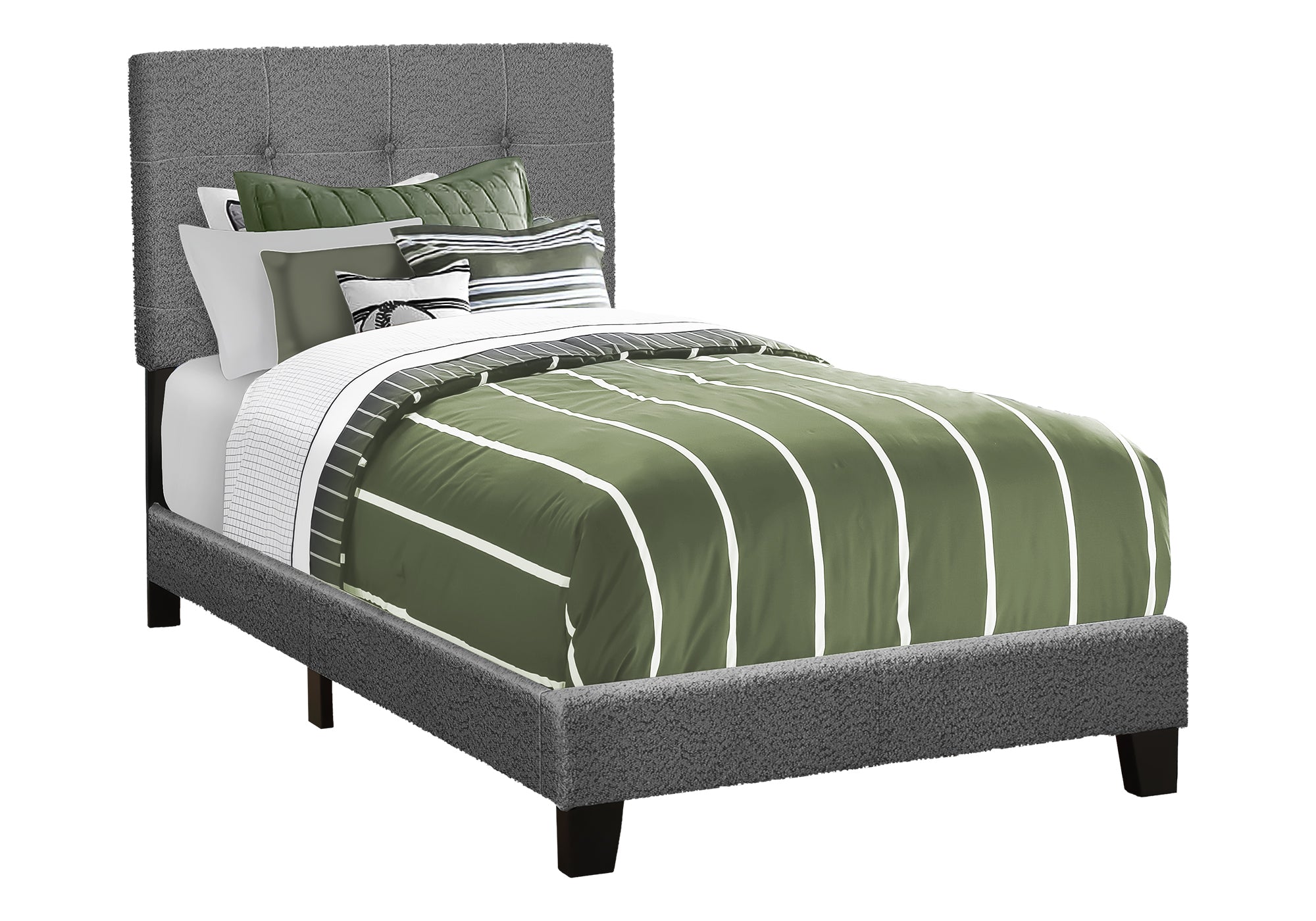 BOUCLE FABRIC UPHOLSTERED TWIN SIZE BED FRAME