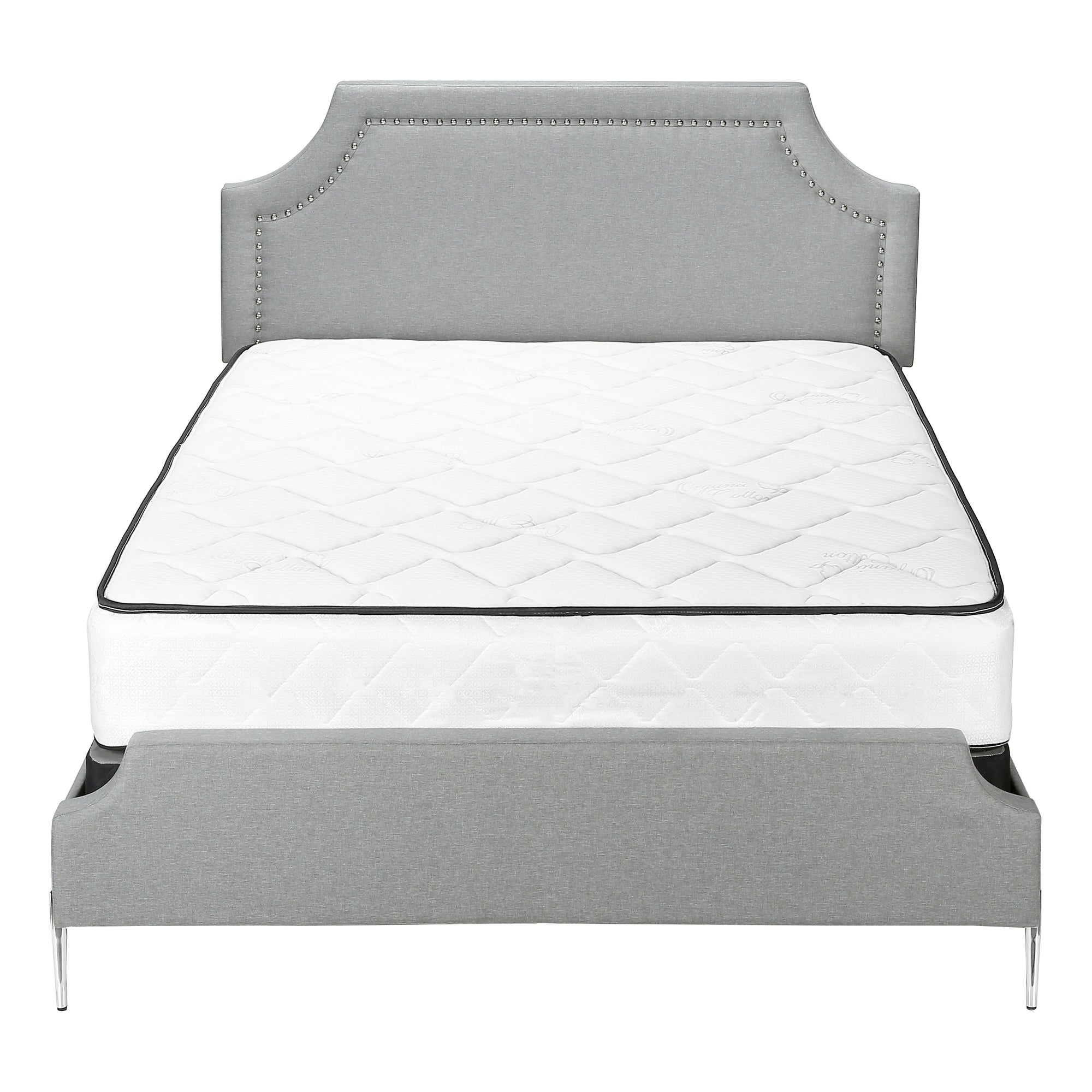 BED - QUEEN SIZE / GREY LINEN WITH CHROME METAL LEGS