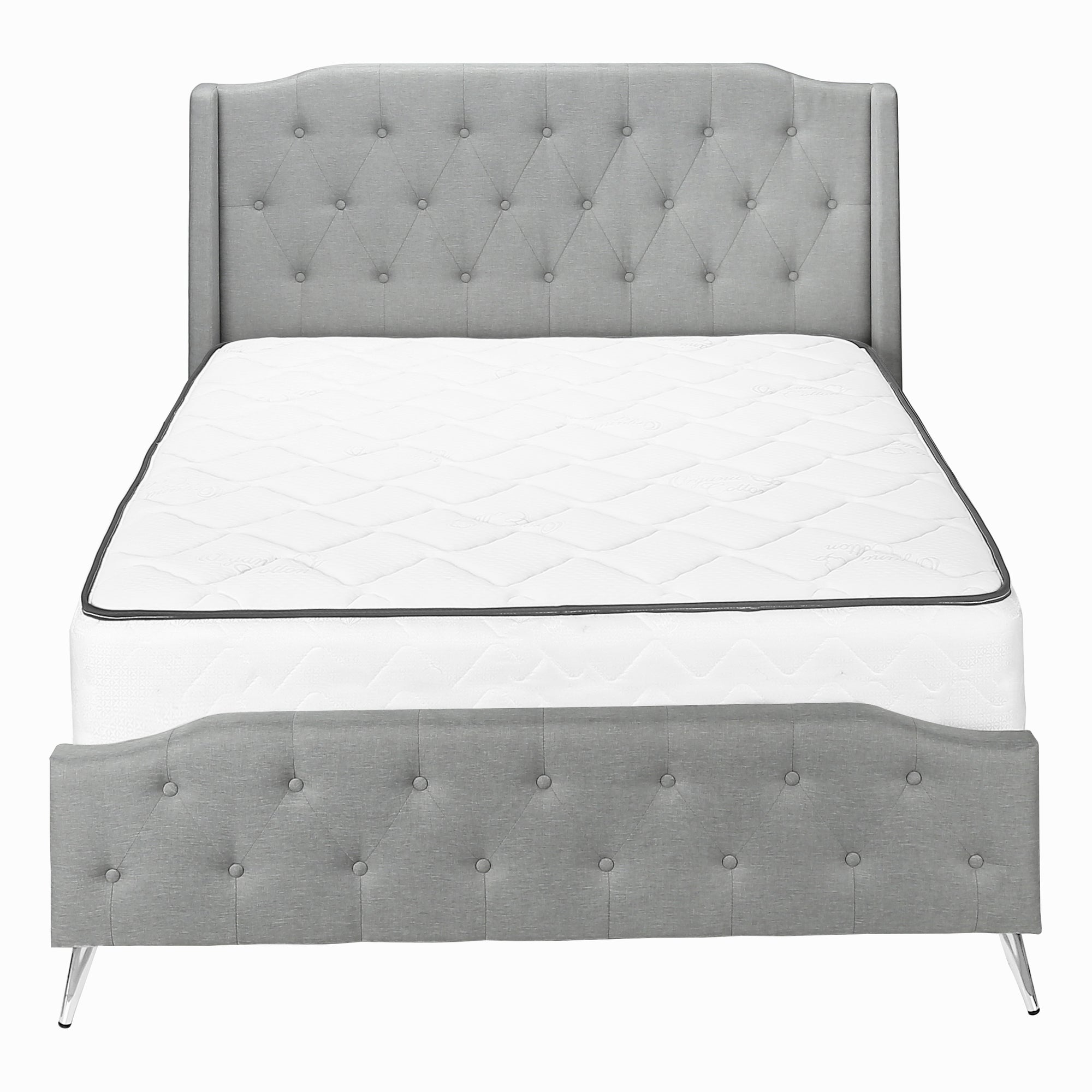 BED - QUEEN SIZE / GREY LINEN WITH CHROME METAL LEGS