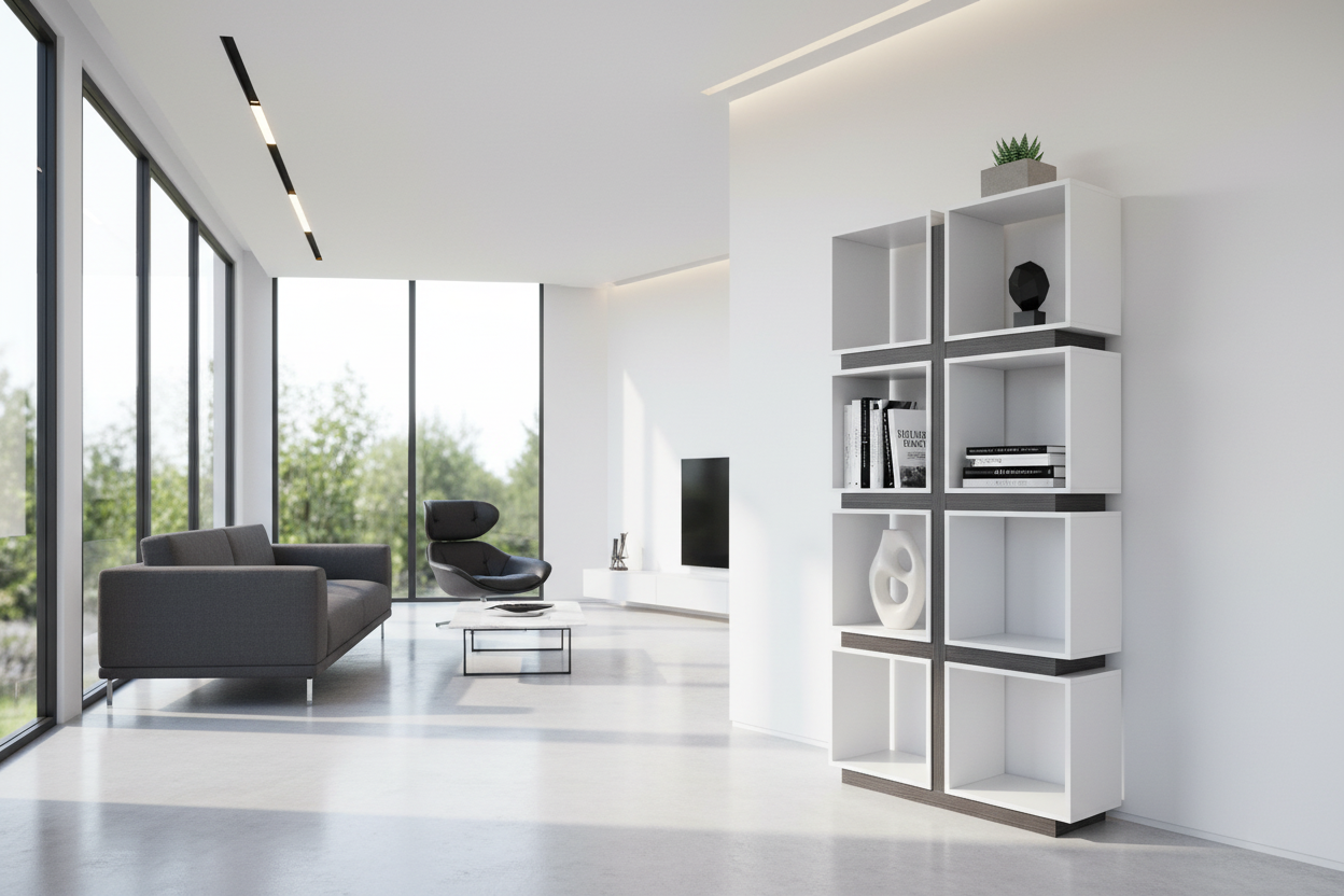 BOOKCASE - 71"H / WHITE / GREY