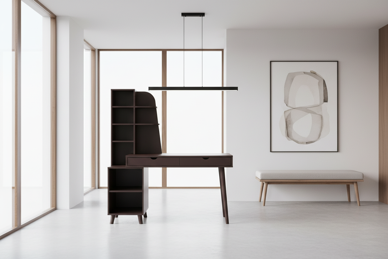 BUREAU D'ORDINATEUR - 55"L / ESPRESSO AVEC BIBLIOTHÈQUE