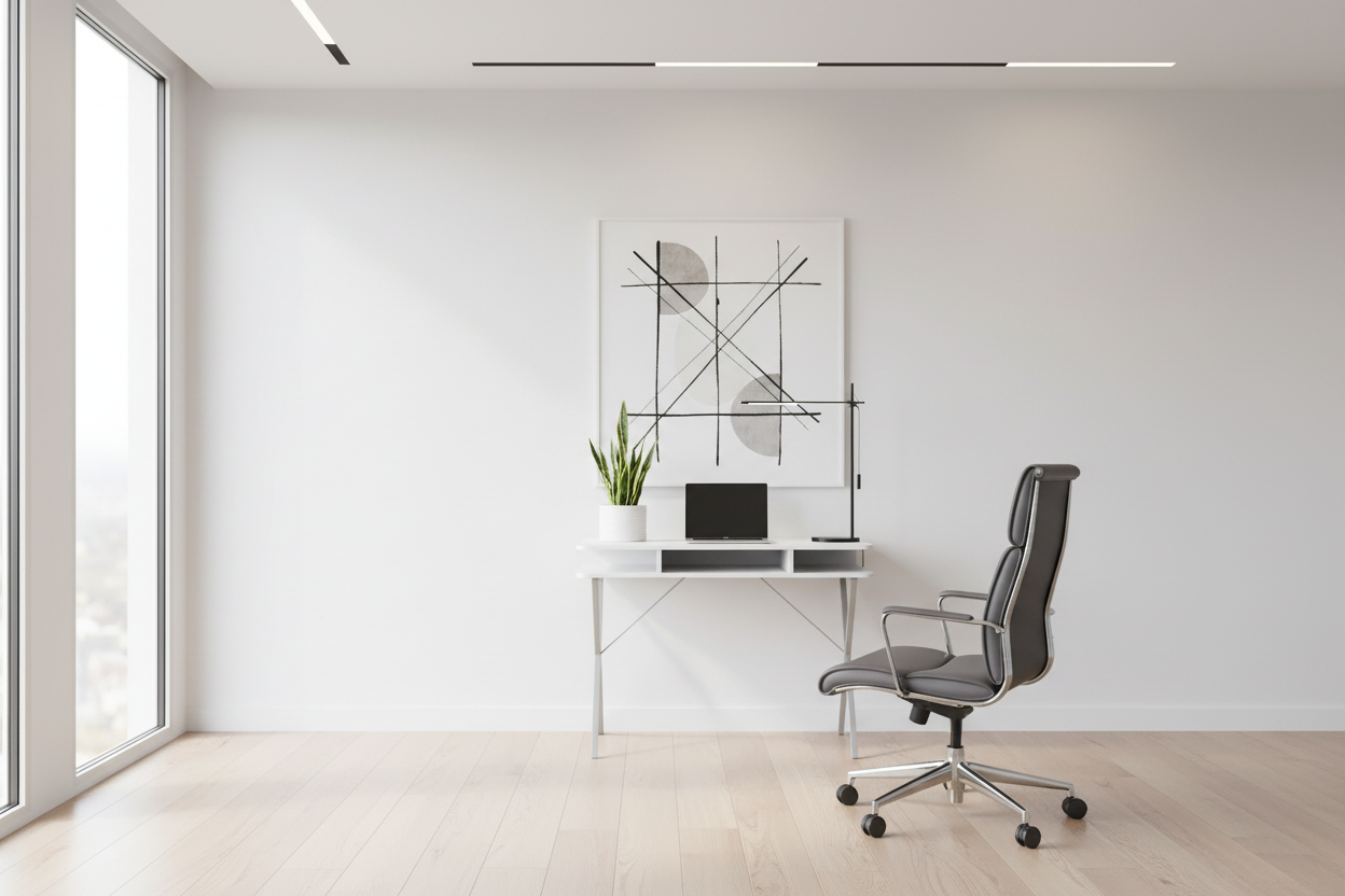 BUREAU D'ORDINATEUR - 31"L / DESSUS BLANC / MÉTAL ARGENTÉ