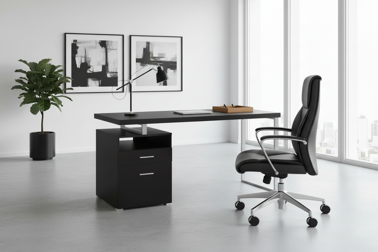 BUREAU D'ORDINATEUR - 60"L / ESPRESSO / MÉTAL ARGENTÉ