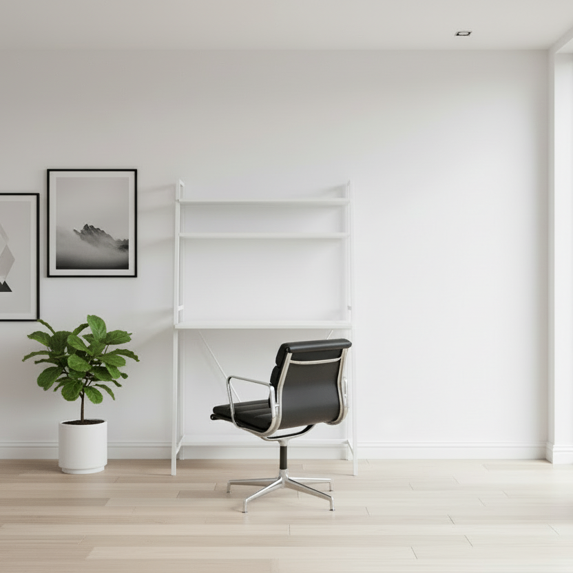 BUREAU D'ORDINATEUR - 32" L / DESSUS BLANC / MÉTAL BLANC