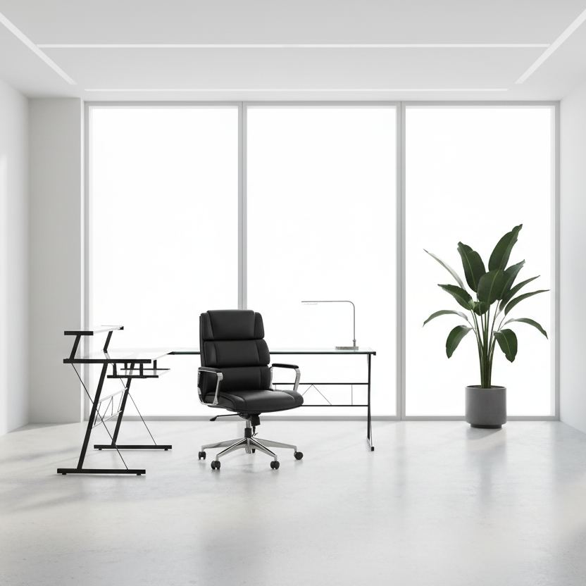 BUREAU D'ORDINATEUR - ANGLE EN MÉTAL NOIR AVEC VERRE TREMPÉ