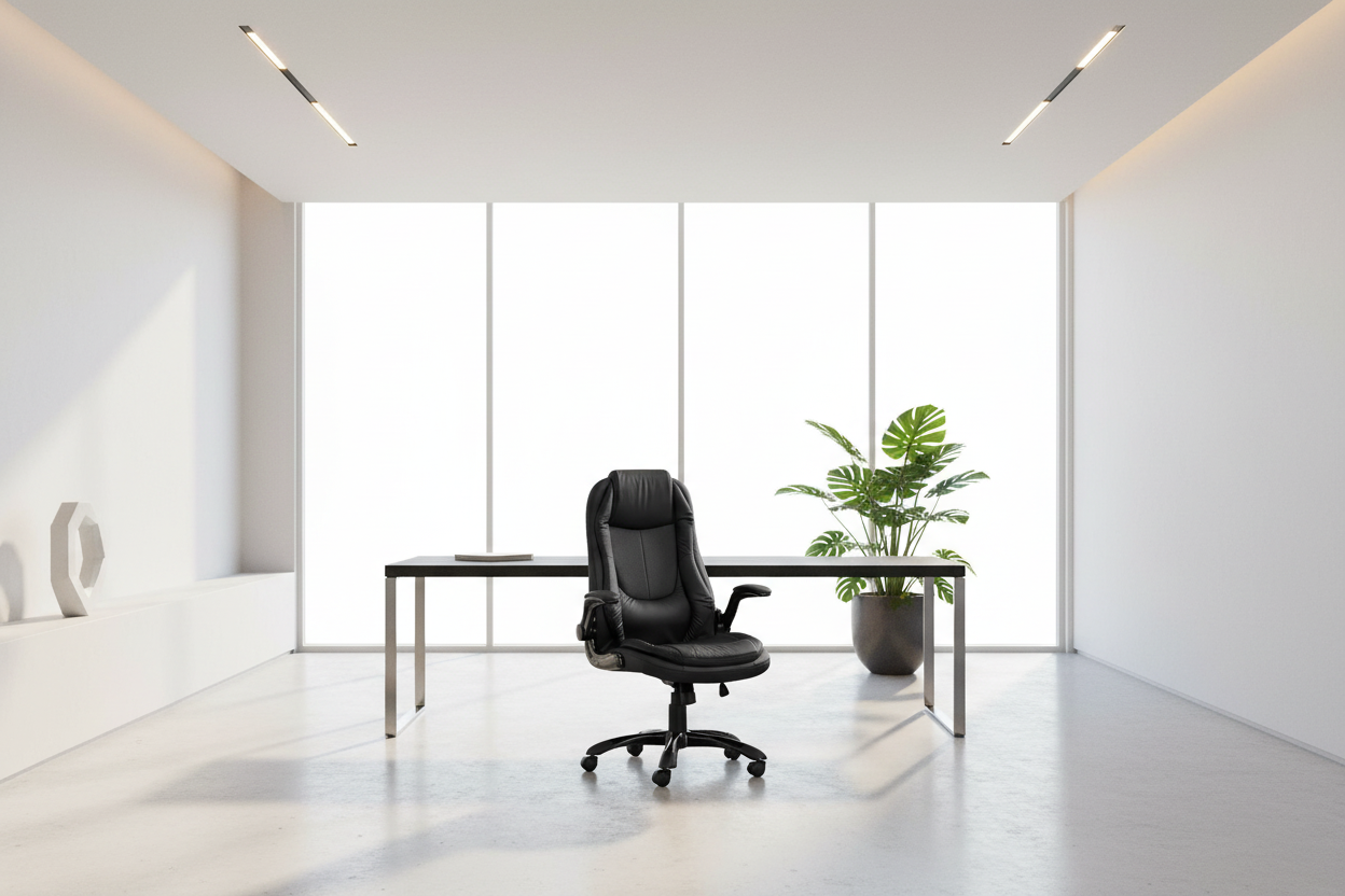 CHAISE DE BUREAU - SIMILI CUIR NOIR / DOSSIER HAUT EXECUTIVE