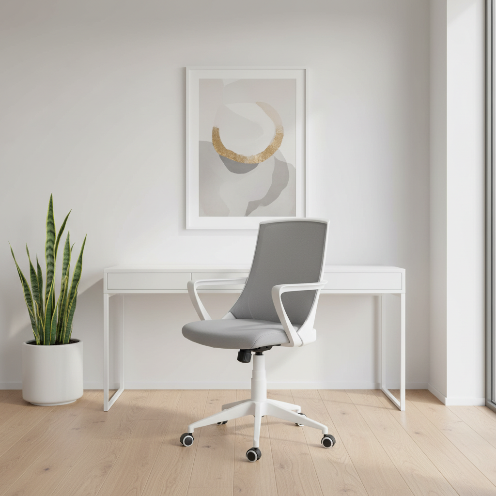 CHAISE DE BUREAU - BLANC / MAILLE GRISE / MULTI-POSITIONS