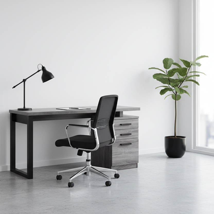 BUREAU D'ORDINATEUR - 48"L / GRIS-NOIR ORIENTÉ GAUCHE OU DROITE