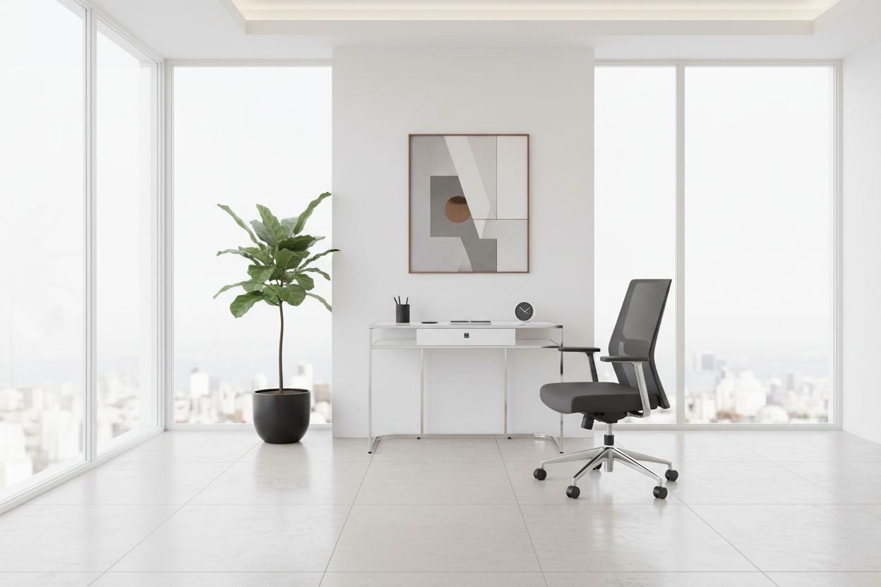 COMPUTER DESK - 48"L / GLOSSY WHITE / CHROME METAL