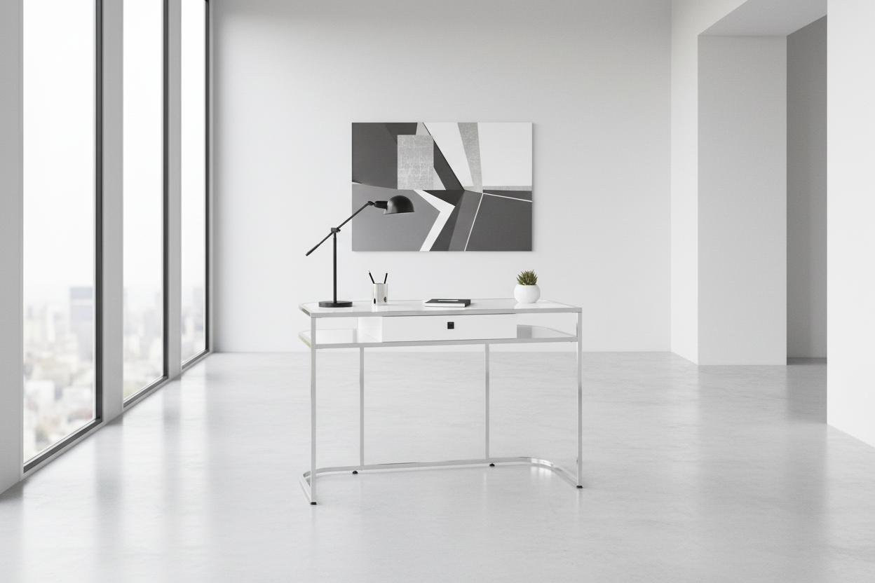 COMPUTER DESK - 48"L / GLOSSY WHITE / CHROME METAL