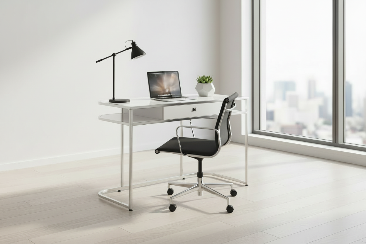 COMPUTER DESK - 48"L / GLOSSY WHITE / CHROME METAL