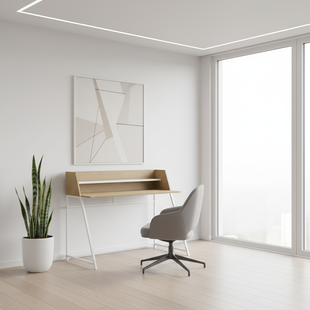 BUREAU D'ORDINATEUR - 48"L / NATUREL / MÉTAL BLANC