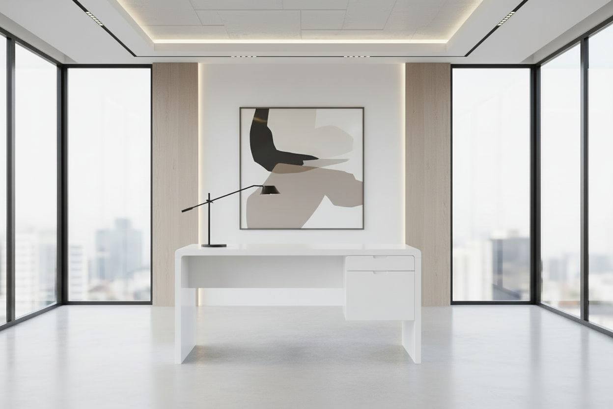 COMPUTER DESK - 60"L / HIGH GLOSSY WHITE L/R FACE DRAWER