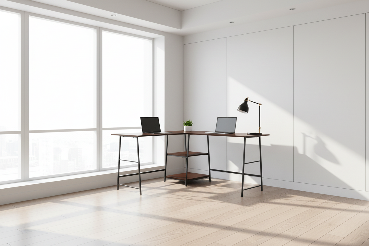 COMPUTER DESK - 48"L / ESPRESSO TOP / BLACK METAL CORNER