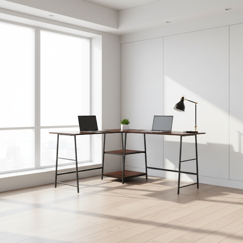 BUREAU D'ORDINATEUR - 48"L / DESSUS ESPRESSO / COIN EN MÉTAL NOIR