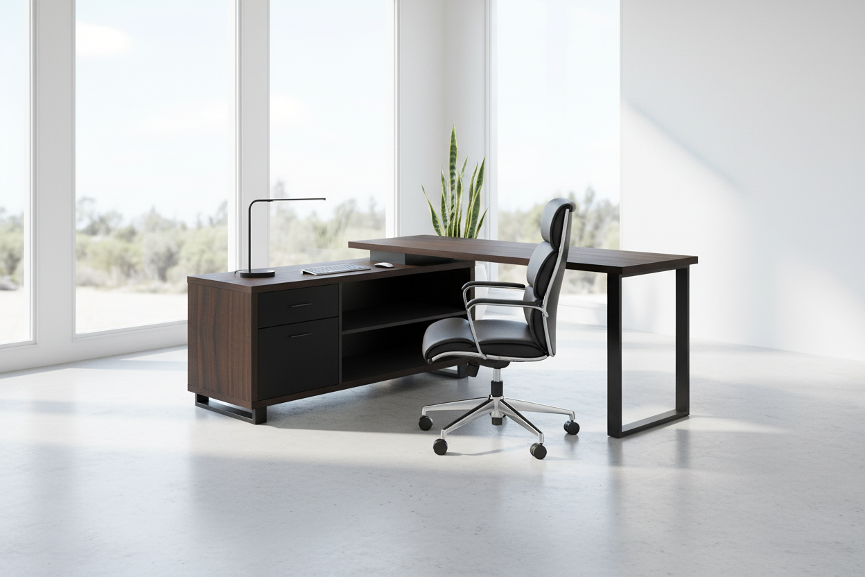 COMPUTER DESK - 72"L ESPRESSO / BLACK EXECUTIVE CORNER