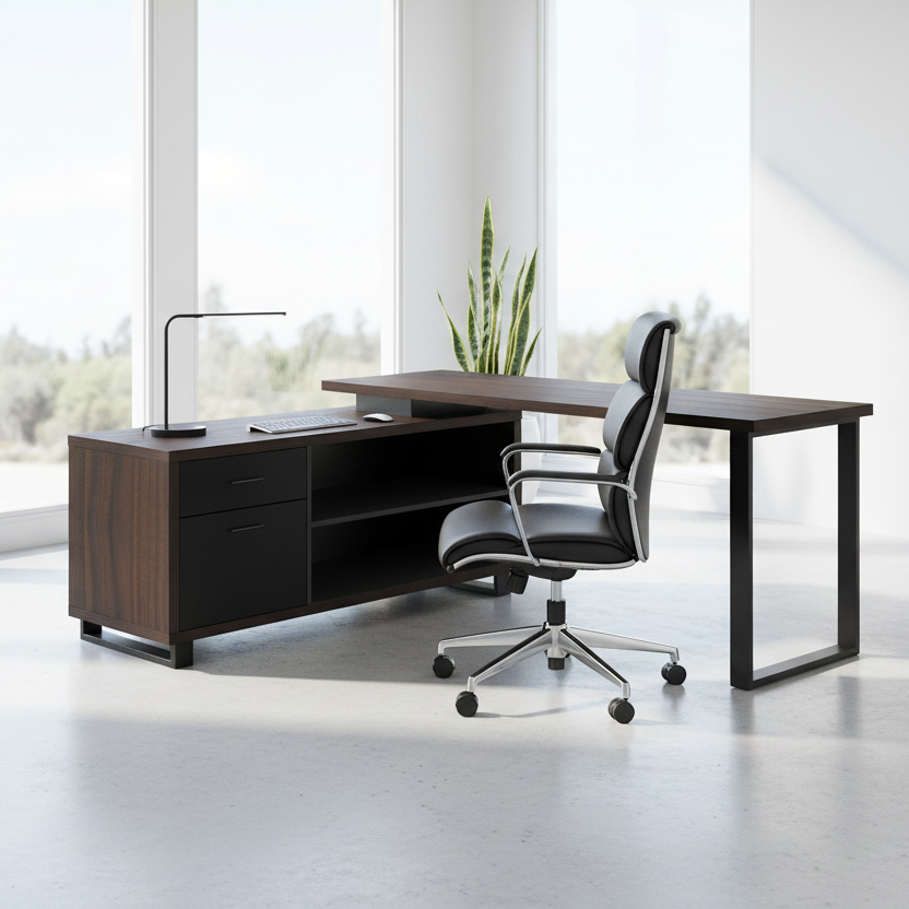 BUREAU D'ORDINATEUR - 72"L ESPRESSO / NOIR D'ANGLE EXÉCUTIF