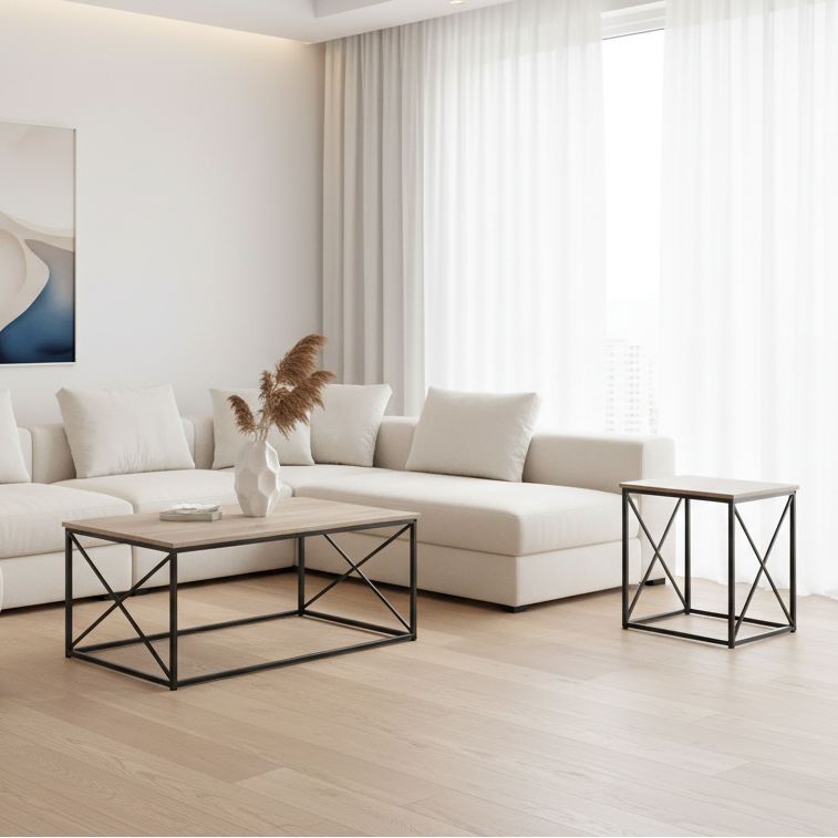 TABLE SET - 3PCS SET / DARK TAUPE / BLACK METAL