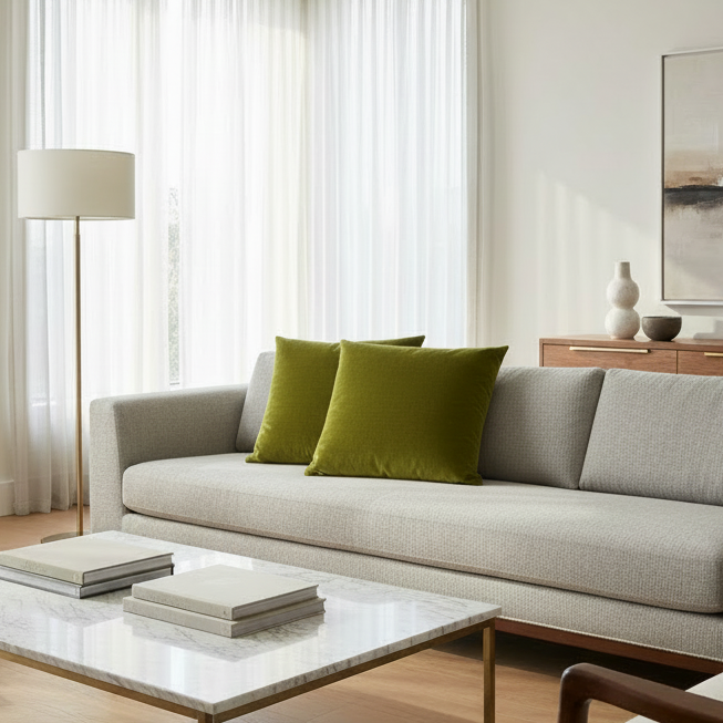 COUSSIN - 18"X 18" / VELOURS BROSSÉ VERT CITRON / 1PC