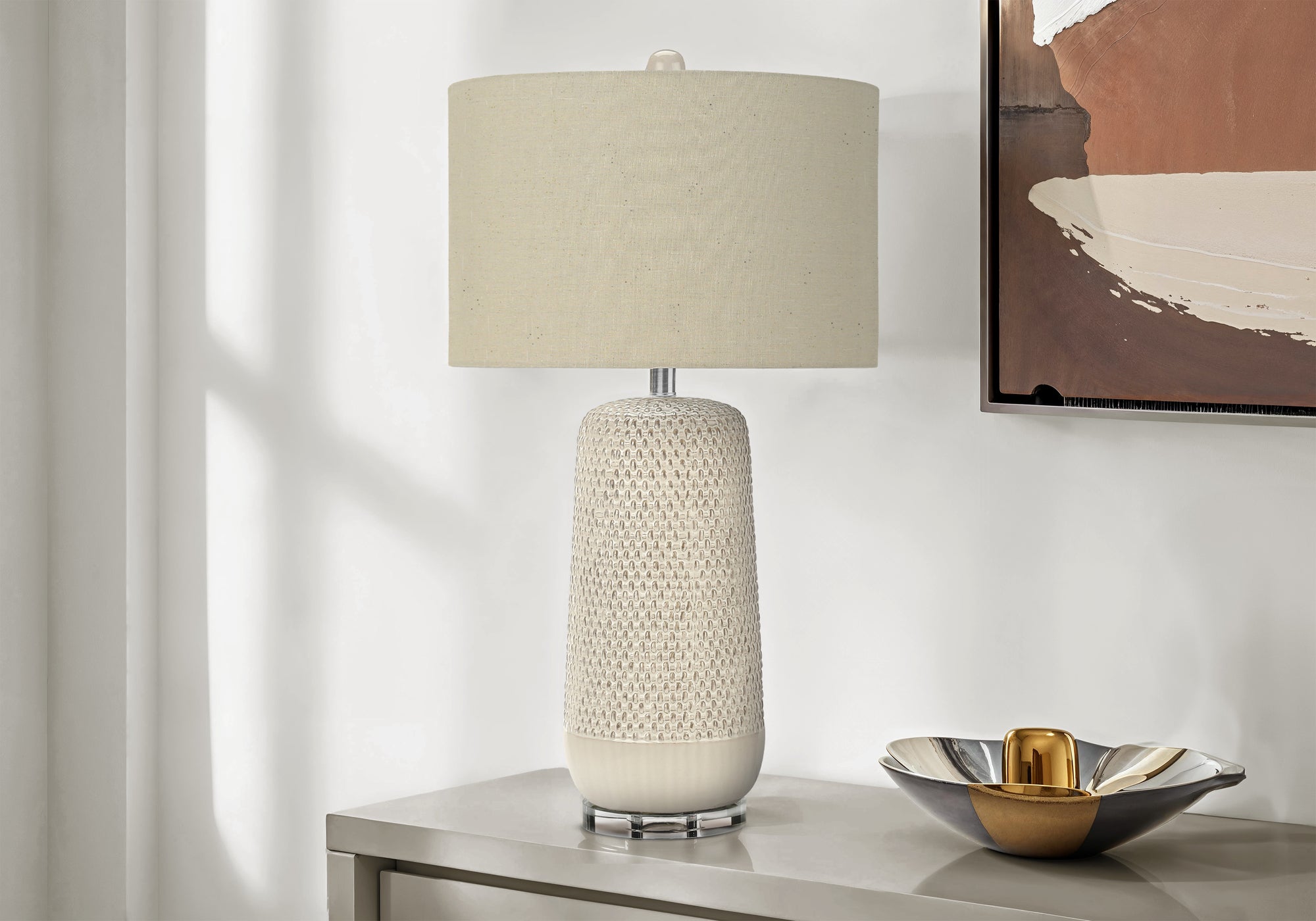 LIGHTING - 31"H TABLE LAMP CREAM CERAMIC BEIGE SHADE