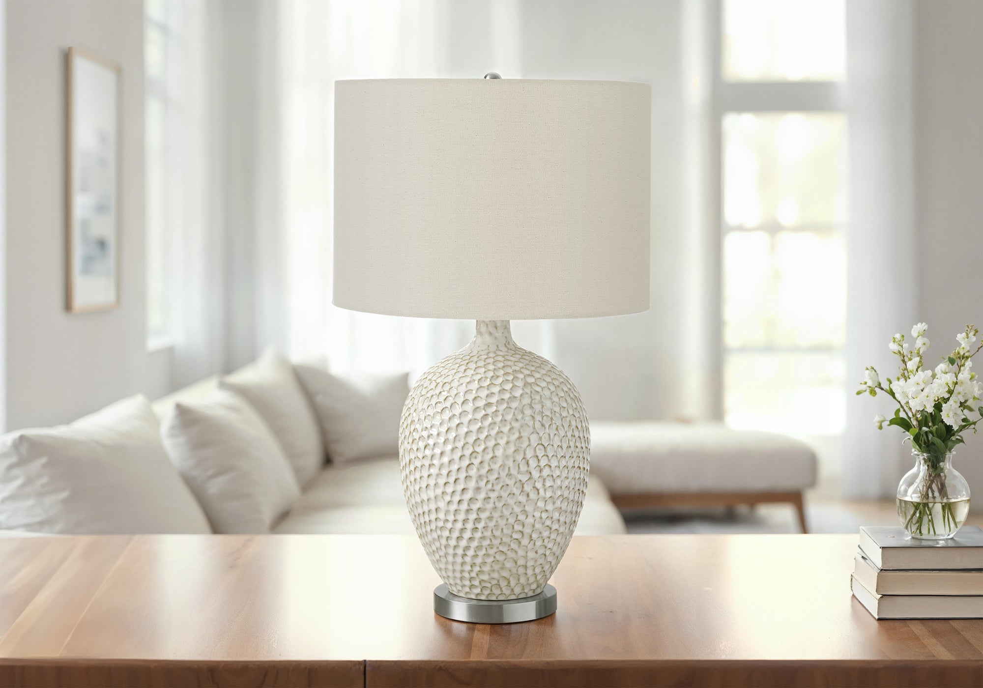 LIGHTING - 28"H TABLE LAMP CREAM CERAMIC IVORY / CREAM SHADE