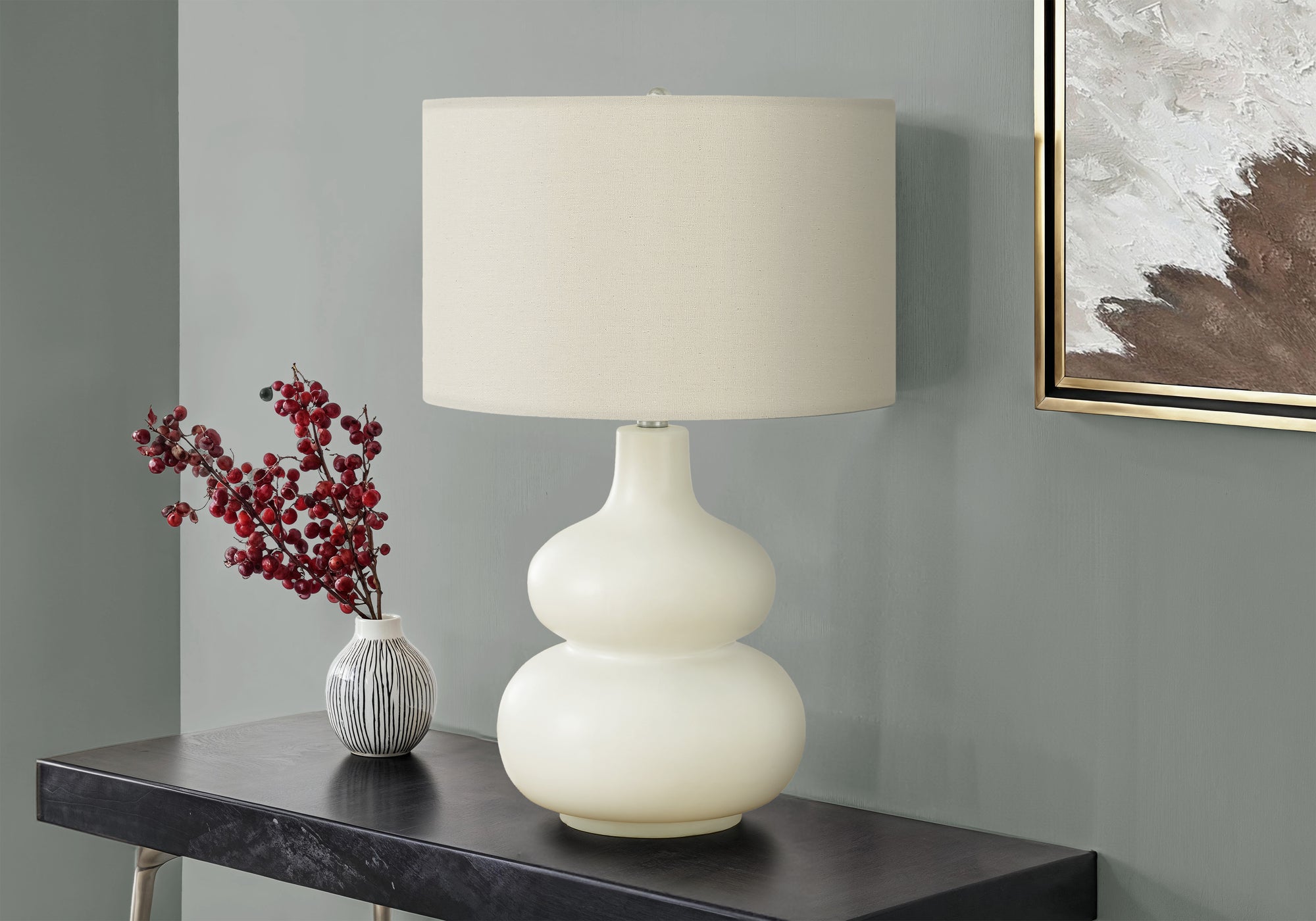 LIGHTING - 25"H TABLE LAMP IVORY / CREAM SHADE CREAM CERAMIC
