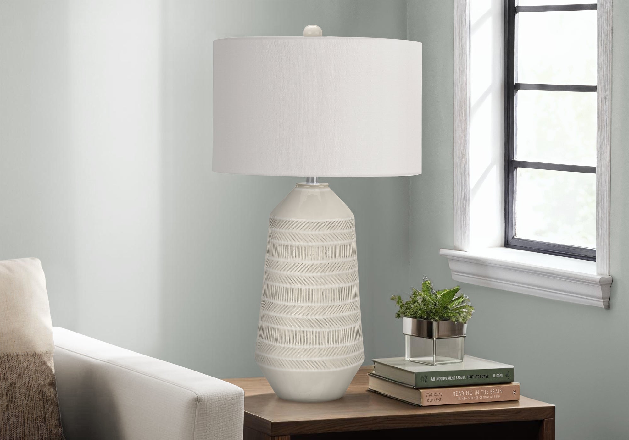 LIGHTING - 33"H TABLE LAMP IVORY / CREAM SHADE CREAM CERAMIC