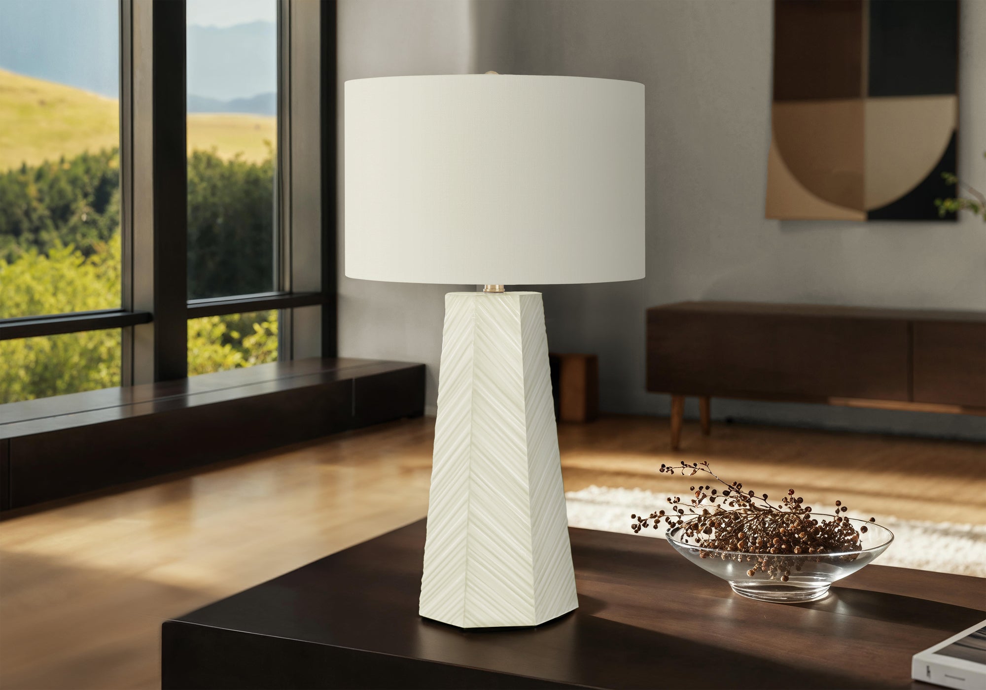 LIGHTING - 29"H TABLE LAMP WHITE CERAMIC IVORY / CREAM SHADE