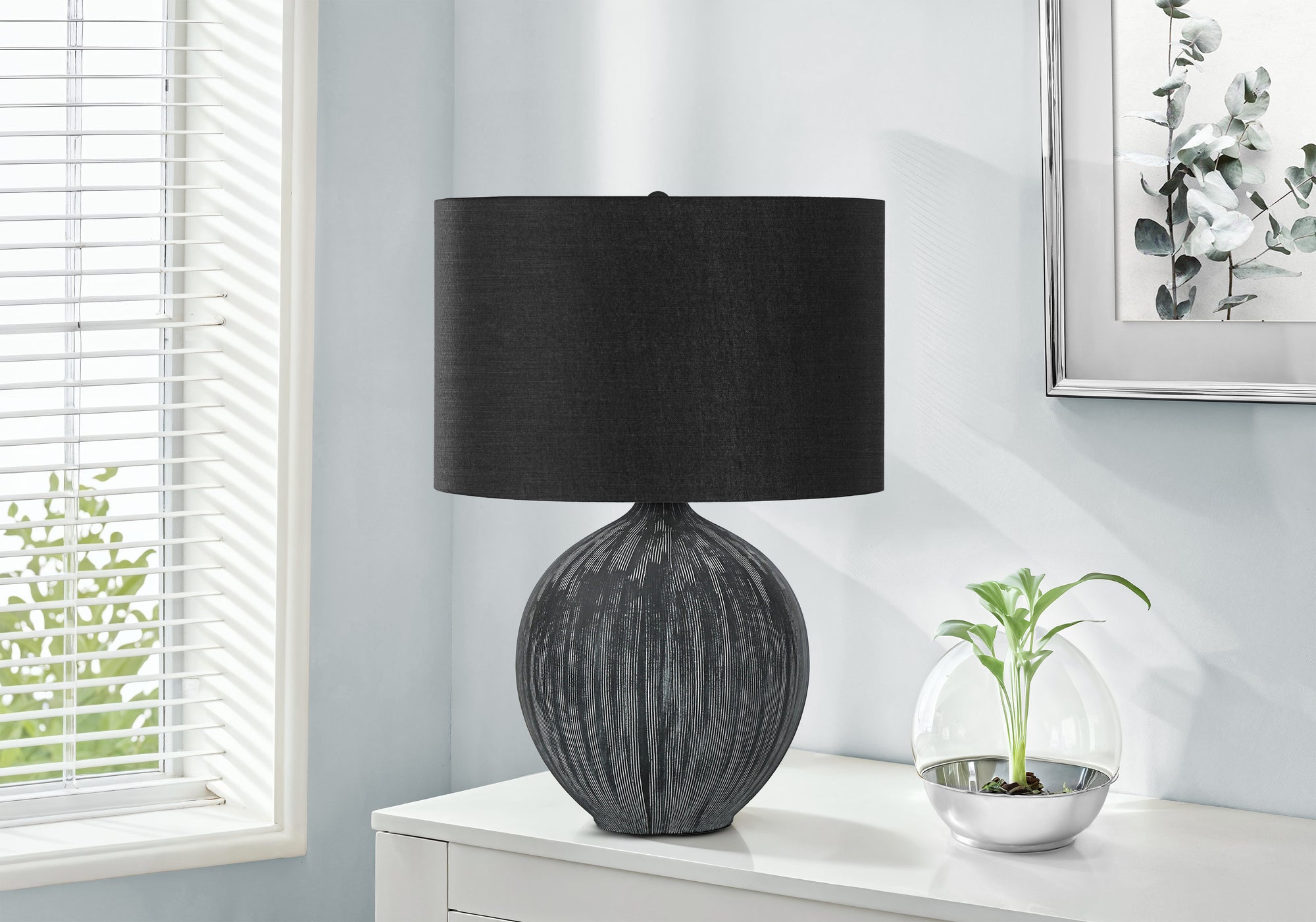 LIGHTING - 23"H TABLE LAMP BLACK CERAMIC BLACK SHADE