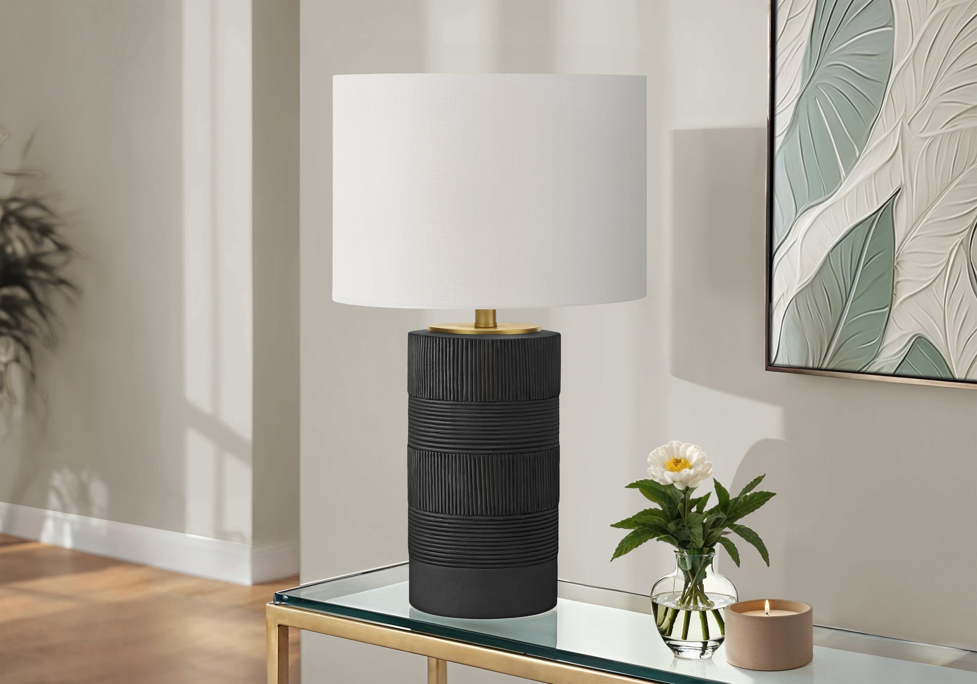 LIGHTING - 24"H TABLE LAMP BLACK RESIN IVORY / CREAM SHADE