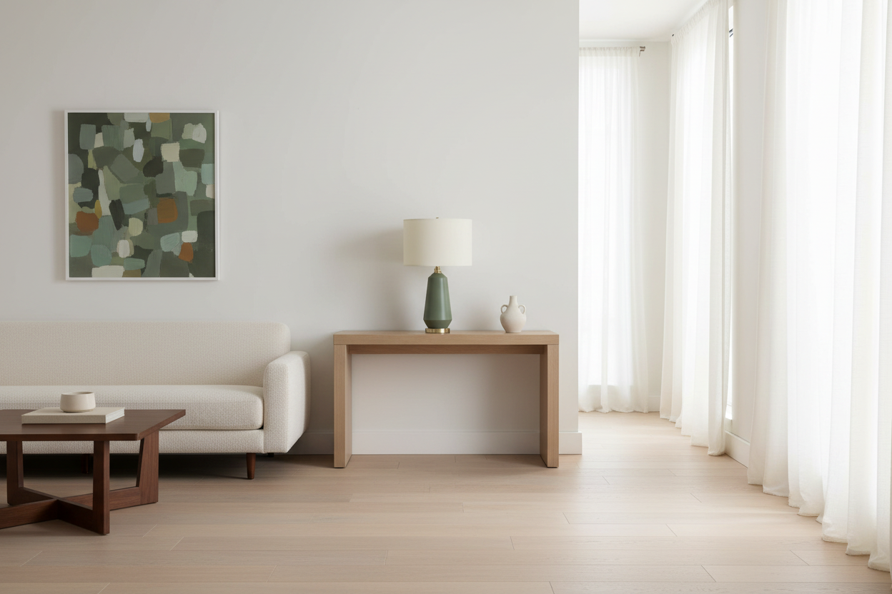 ÉCLAIRAGE - LAMPE DE TABLE 26"H EN CÉRAMIQUE VERTE IVOIRE / ABAT-JOUR CRÈME