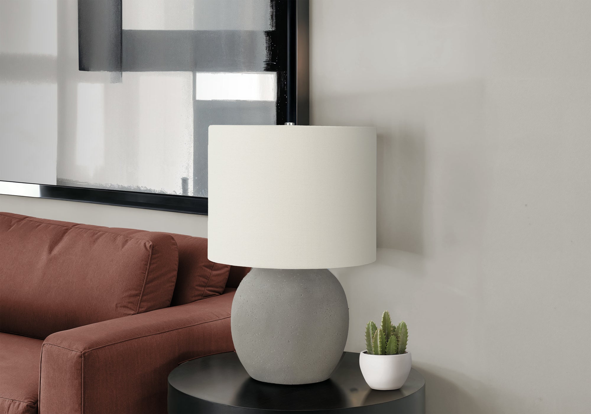 LIGHTING - 20"H TABLE LAMP GREY CONCRETE IVORY / CREAM SHADE
