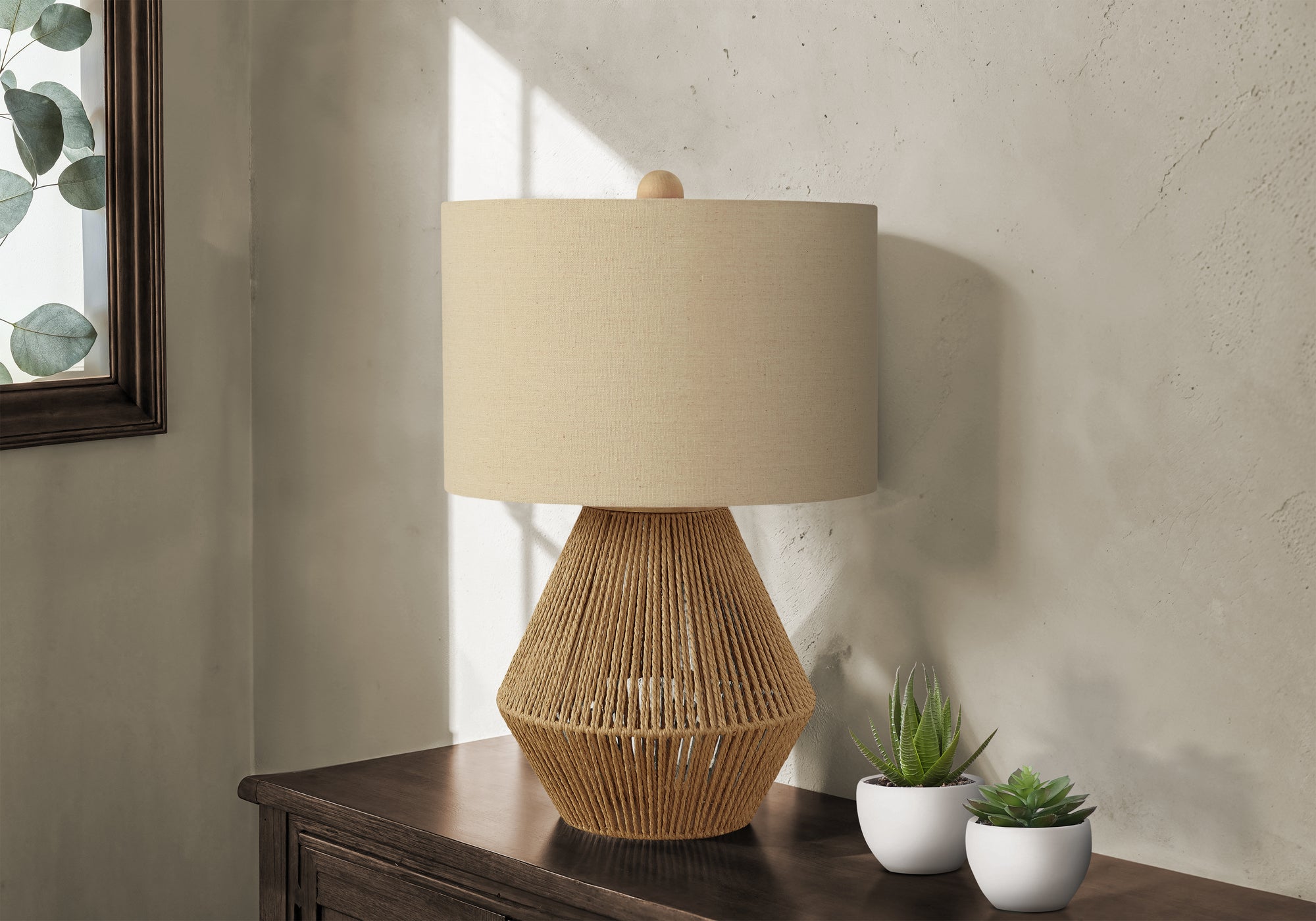 LIGHTING - 22"H TABLE LAMP BROWN ROPE BEIGE SHADE